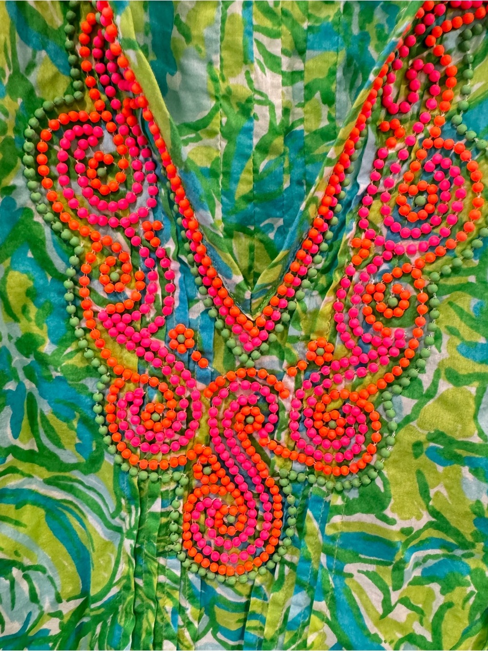 Lilly Pulitzer Green Sarasota Beaded V-Neck Tunic Women’s Large Resort Beach - Picture 5 of 9